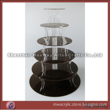 Black Round Finely Designed Acrylic 6 Tiers Cup Cake Display Stand Rack